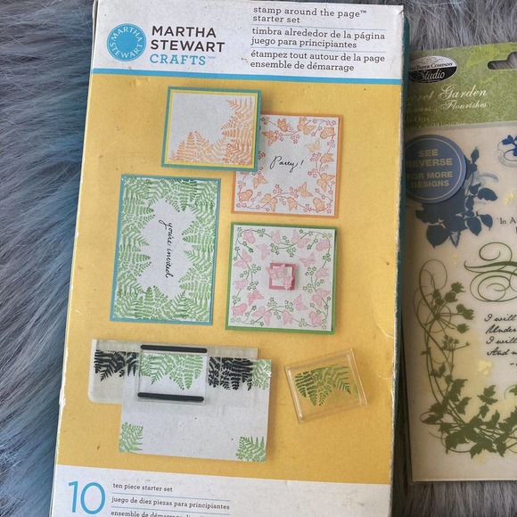 Martha Stewart STAMP AROUND THE PAGE Set Craft Bundle Clear Block Stamp Pad Art - Picture 6 of 12